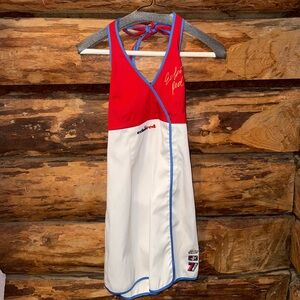 ❤️Very Cool Suia Summer 04” Ecko Red and White Halter Dress with Blue Trim